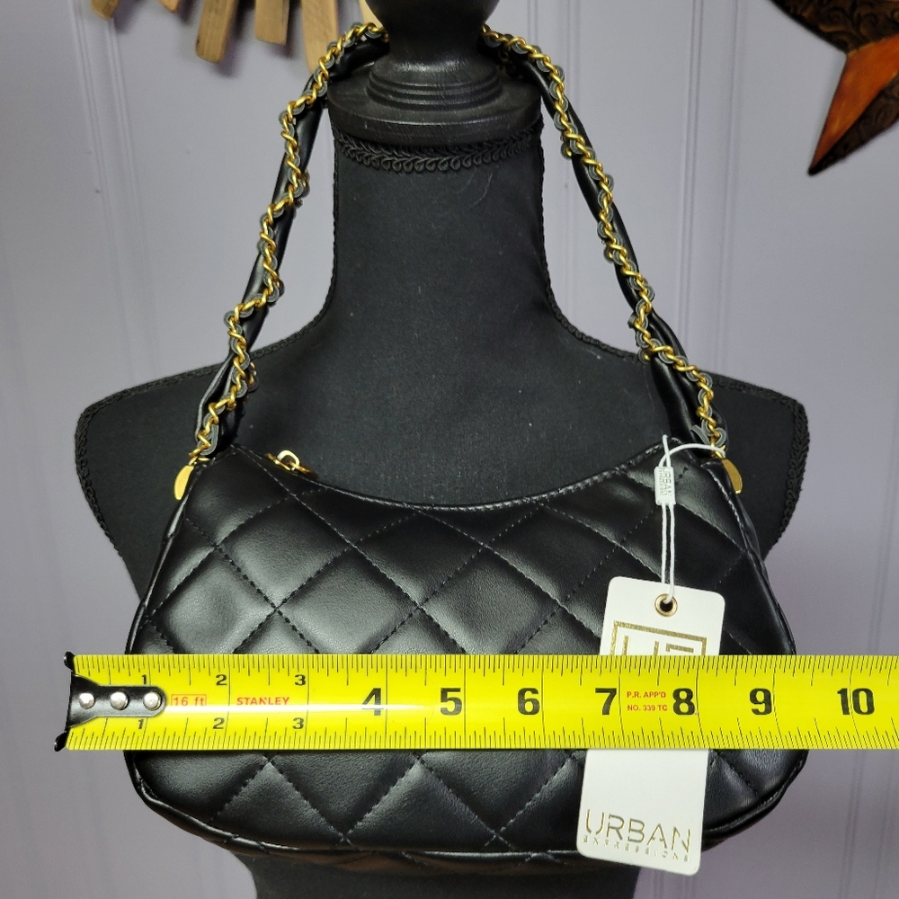 Urban expressions black quilted shoulder bag gold tone metal accent - Picture 3 of 12